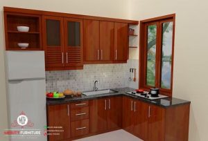 desain kitchen set minimalis teak wood